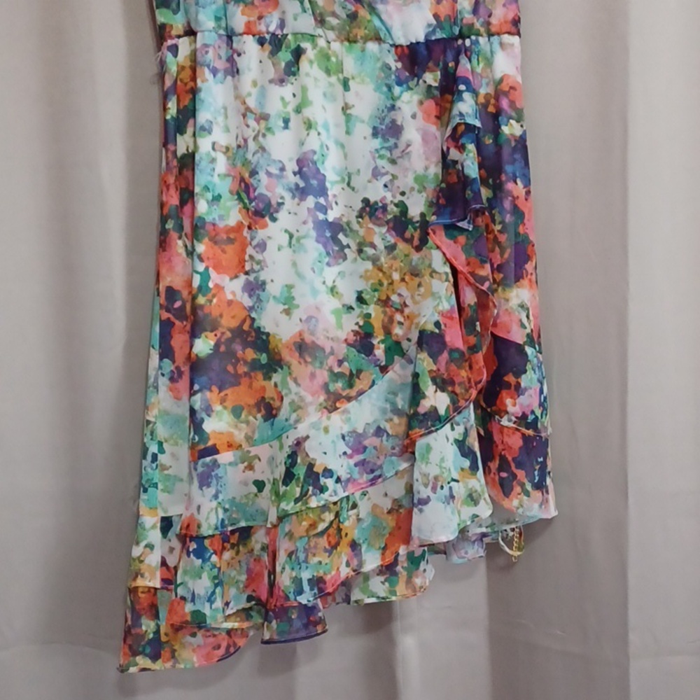 Thalia Soda Sleeveless Floral Dress Faux Wrap V-Neck Tiered Ruffle Hemline - Picture 7 of 16